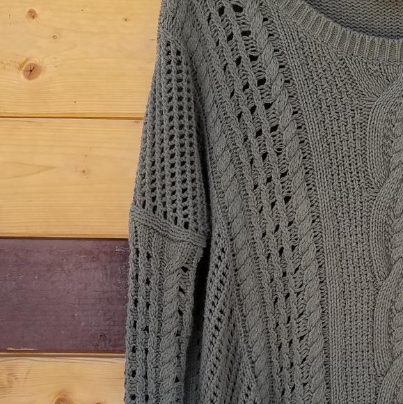 Express Olive Green Oversized Knit Woven Sweater - Picture 3 of 9